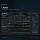 MeloGen 2 Layers view with generated chords, melody, bass and kick patterns